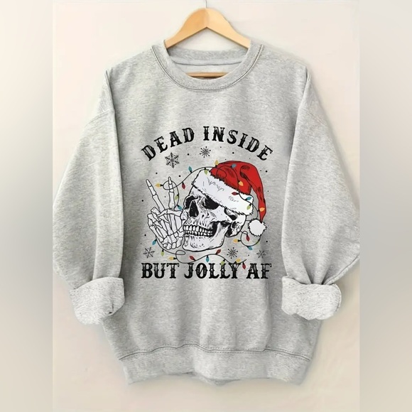 NEW Gray Skull Christmas Sweatshirt - Picture 1 of 2